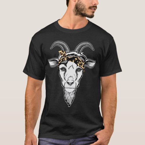 Hippie Goat Face With Leopard Bandana T_Shirt