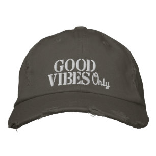 Hippie Good Vibes Quote Rustic Gray Vintage  Embroidered Baseball Cap