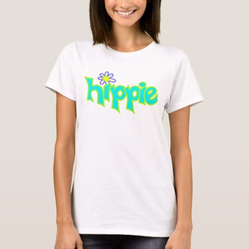 Hippie Graphic Turquoise Lime Green Word Art T_Shirt