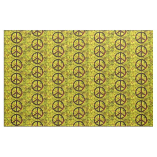 hippie groovy 70's peace symbol pattern #2  yellow fabric