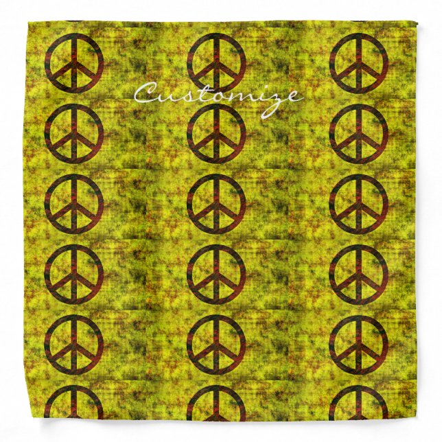 hippie groovy 70's peace symbol yellow bandana (Front)