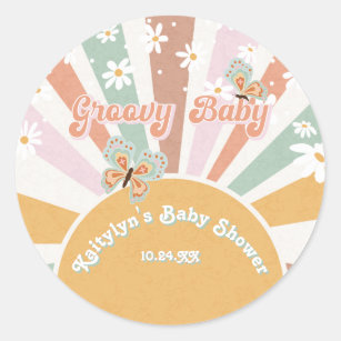  Hippie Groovy Daisies Retro 70s Sunshine Baby  Classic Round Sticker