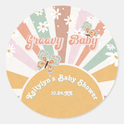  Hippie Groovy Daisies Retro 70s Sunshine Baby  Classic Round Sticker