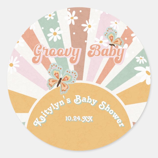  Hippie Groovy Daisies Retro 70s Sunshine Baby  Classic Round Sticker (Front)