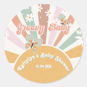 Hippie Groovy Daisies Retro 70s Sunshine Baby Classic Round Sticker