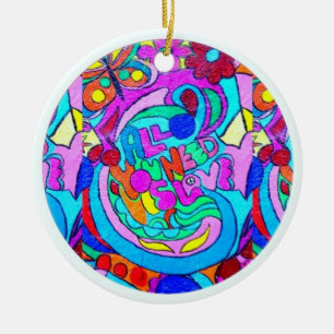 hippie groovy love ceramic ornament