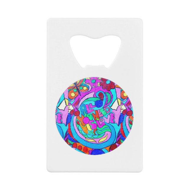 hippie groovy love circle credit card bottle opener (Front)