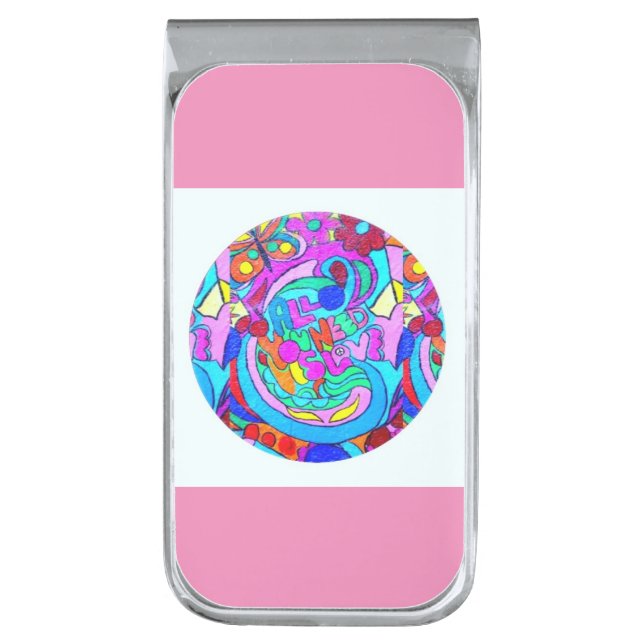 hippie groovy love circle silver finish money clip (Front Vertical)