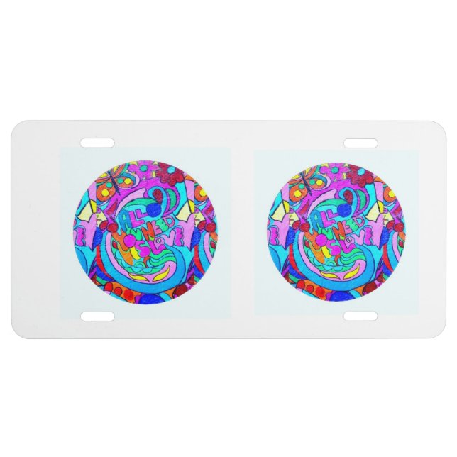 Hippie groovy love circles license plate (Front)