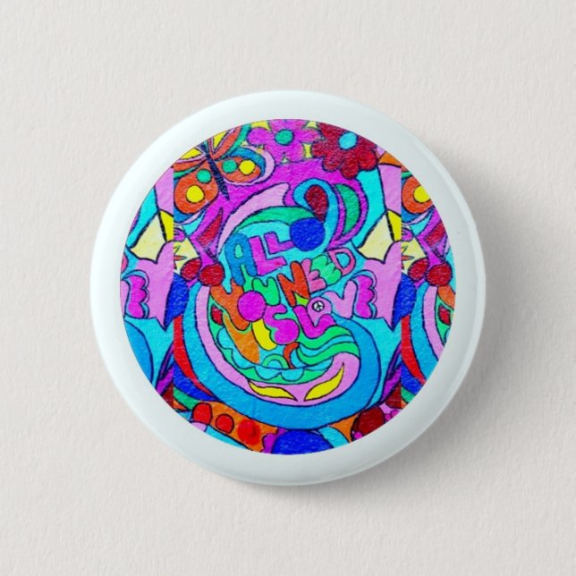 hippie groovy love pinback button (Front)