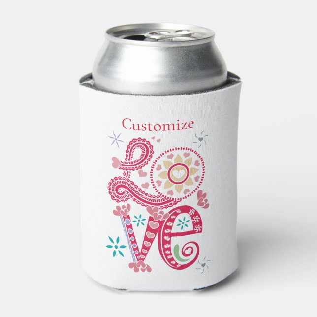 Hippie Groovy Love Sign Thunder_Cove Can Cooler (Can Front)