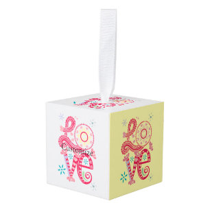 Hippie Groovy Love Sign Thunder_Cove Cube Ornament