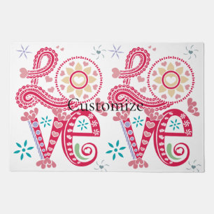Hippie Groovy Love Sign Thunder_Cove Doormat