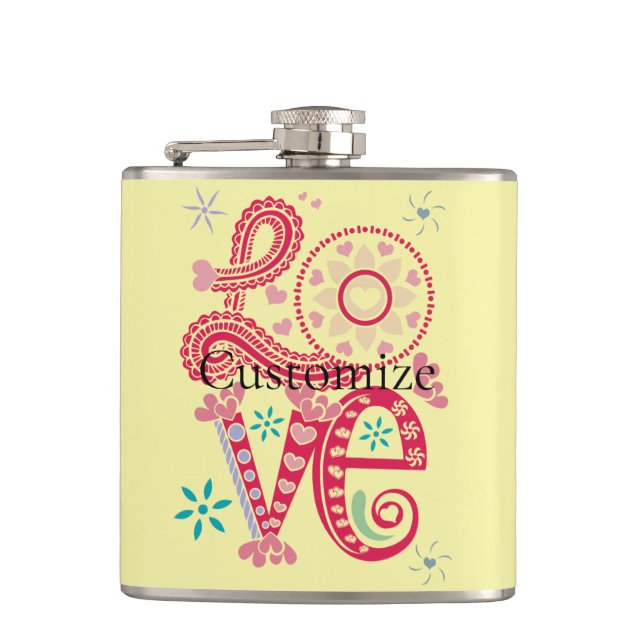 Hippie Groovy Love Sign Thunder_Cove Flask (Front)