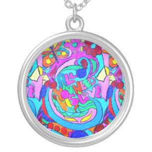 hippie groovy love silver plated necklace