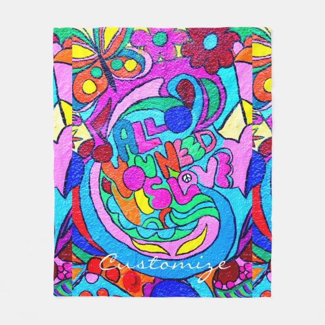 Hippie groovy love Thunder_Cove  Fleece Blanket (Front)