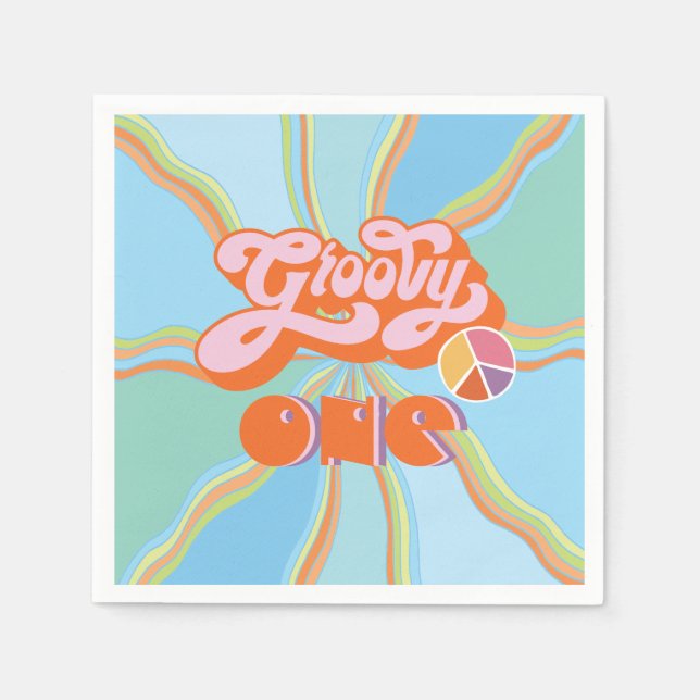 Hippie Groovy One Birthday Party Napkins (Front)