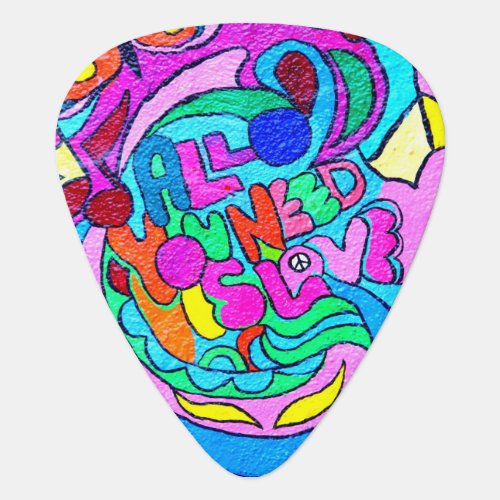 hippie groovy peace and love guitar pick