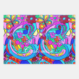 Hippie groovy peace and love wrapping paper sheets
