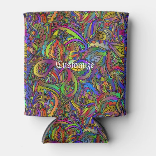 Hippie Groovy Psychedelic Design Thunder_Cove Can Cooler