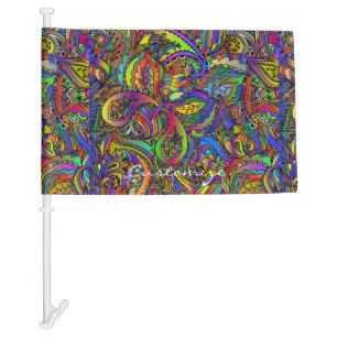 Hippie Groovy Psychedelic Design Thunder_Cove Car Flag