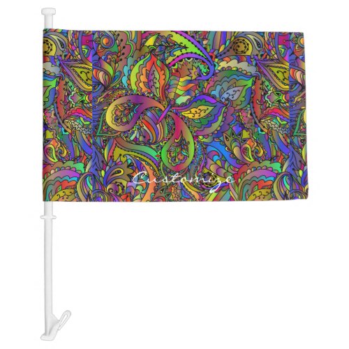 Hippie Groovy Psychedelic Design Thunder_Cove Car Flag