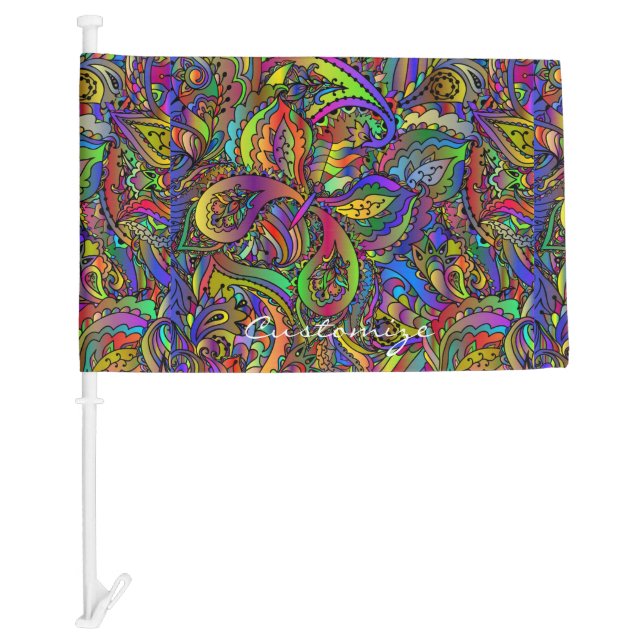 Hippie Groovy Psychedelic Design Thunder_Cove Car Flag (Front)