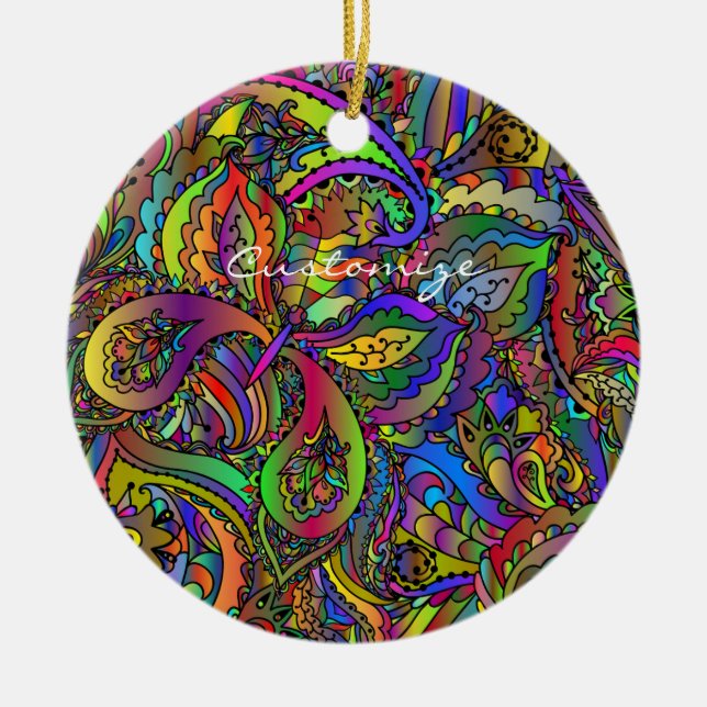 Hippie Groovy Psychedelic Design Thunder_Cove Ceramic Ornament (Front)