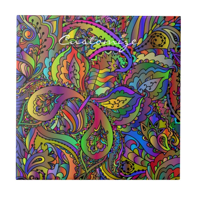 Hippie Groovy Psychedelic Design Thunder_Cove Ceramic Tile (Front)