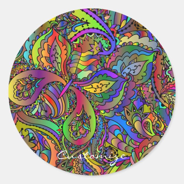 Hippie Groovy Psychedelic Design Thunder_Cove Classic Round Sticker (Front)