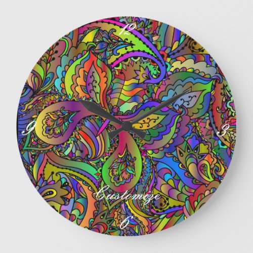 Hippie Groovy Psychedelic Design Thunder_Cove Large Clock