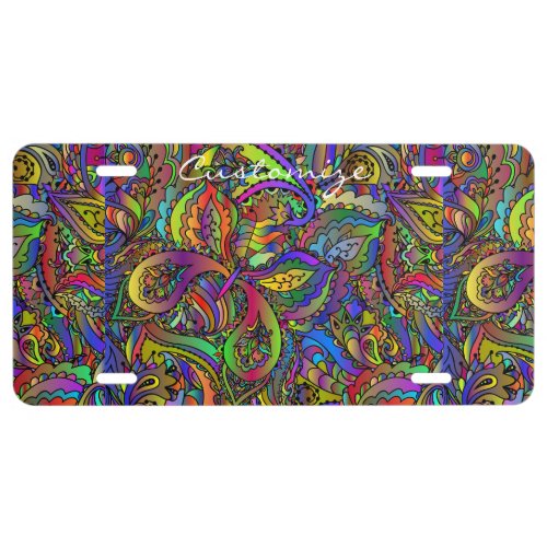 Hippie Groovy Psychedelic Design Thunder_Cove License Plate