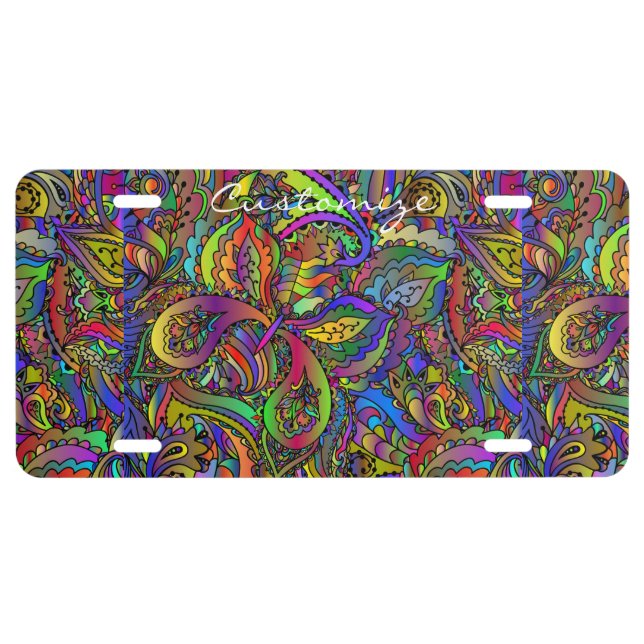 Hippie Groovy Psychedelic Design Thunder_Cove License Plate (Front)