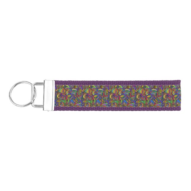 Hippie Groovy Psychedelic Design Thunder_Cove Wrist Keychain (Keys on Left)