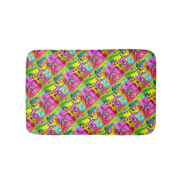 hippie groovy psychedelic mushrooms bathroom mat (Front)