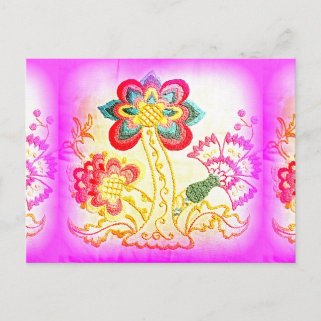 hippie groovy psychedelic pink palm tree postcard (Front)