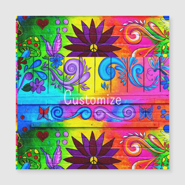 hippie groovy retro colors magnetic invitation (Front)