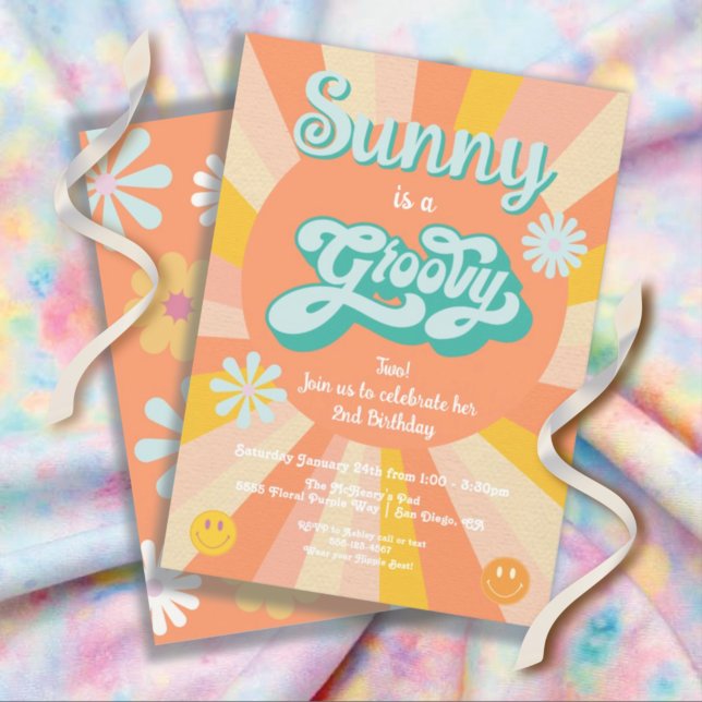 Hippie Groovy Sun Flower Power Birthday Party Invitation (Creator Uploaded)