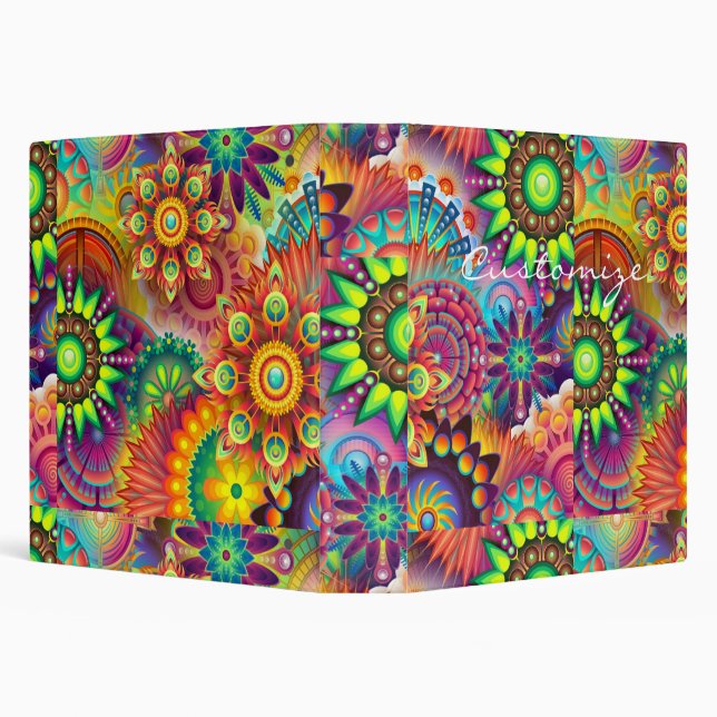 Hippie Groovy Techno Psychedelic Thunder_Cove 3 Ring Binder (Background)