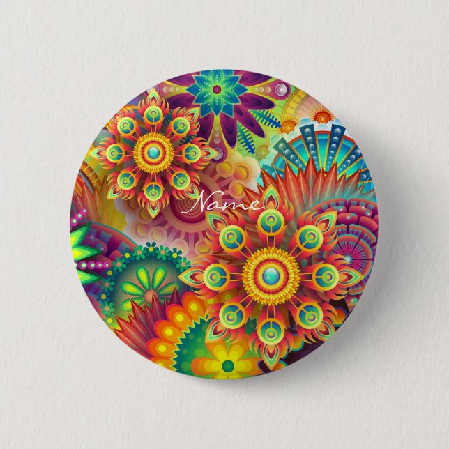 Hippie Groovy Techno Psychedelic Thunder_Cove Button (Front)