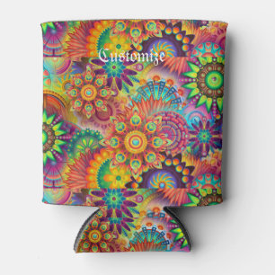 Hippie Groovy Techno Psychedelic Thunder_Cove Can Cooler