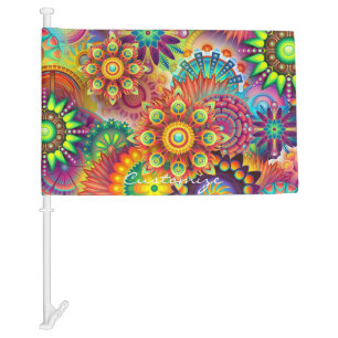 Hippie Groovy Techno Psychedelic Thunder_Cove Car Flag