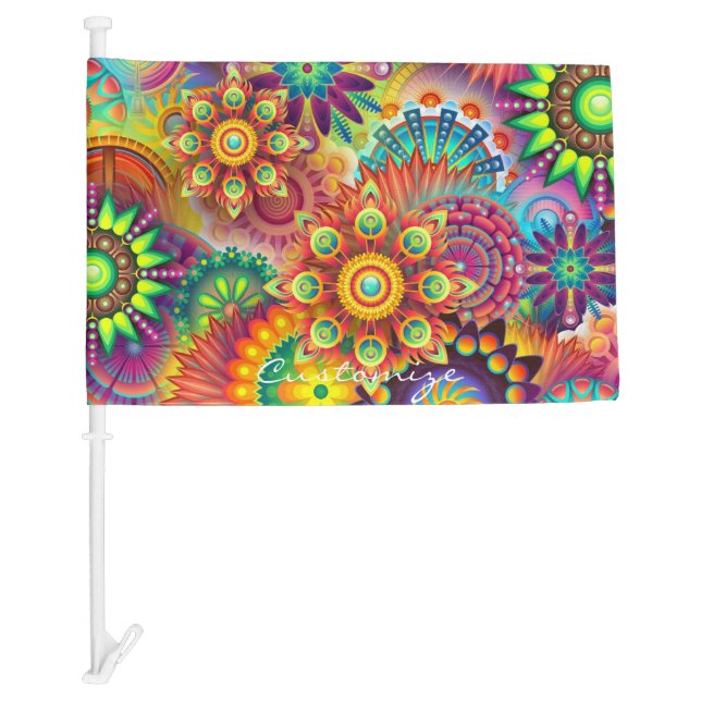Hippie Groovy Techno Psychedelic Thunder_Cove Car Flag (Front)