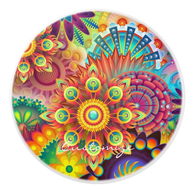 Hippie Groovy Techno Psychedelic Thunder_Cove Ceramic Knob (Front)