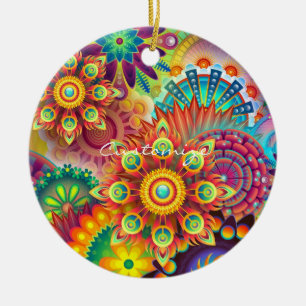 Hippie Groovy Techno Psychedelic Thunder_Cove Ceramic Ornament