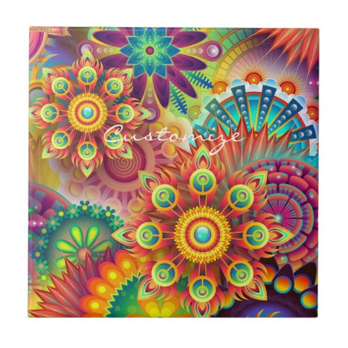 Hippie Groovy Techno Psychedelic Thunder_Cove Ceramic Tile
