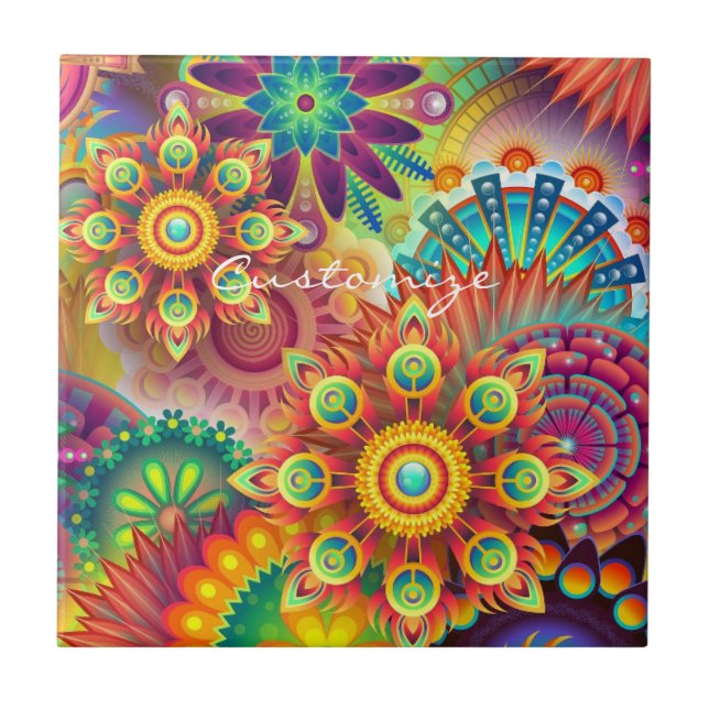 Hippie Groovy Techno Psychedelic Thunder_Cove Ceramic Tile (Front)