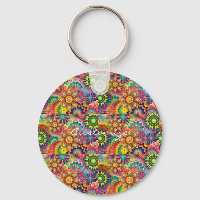 Hippie Groovy Techno Psychedelic Thunder_Cove Keychain (Front)