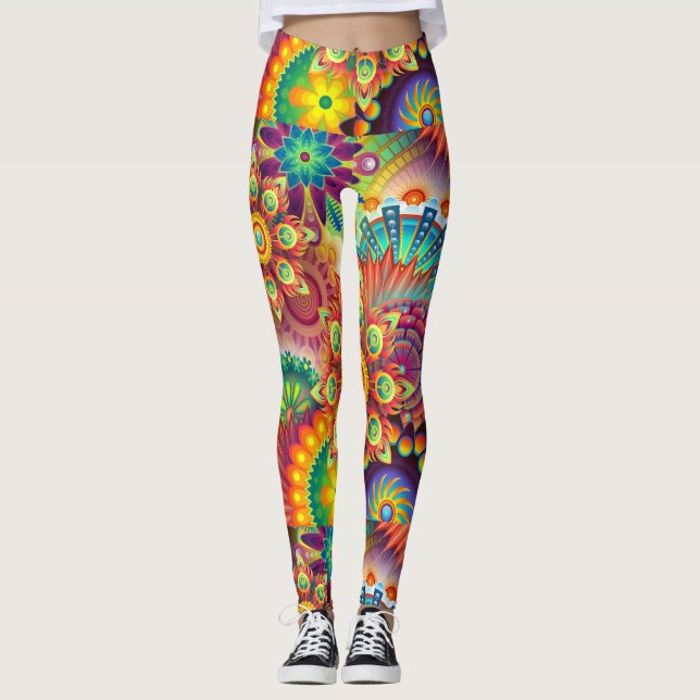 Hippie Groovy Techno Psychedelic Thunder_Cove Leggings (Front)