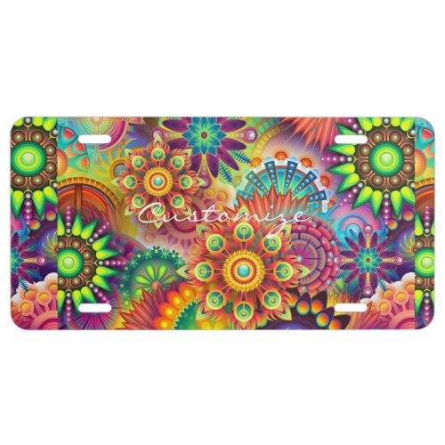 Hippie Groovy Techno Psychedelic Thunder_Cove License Plate